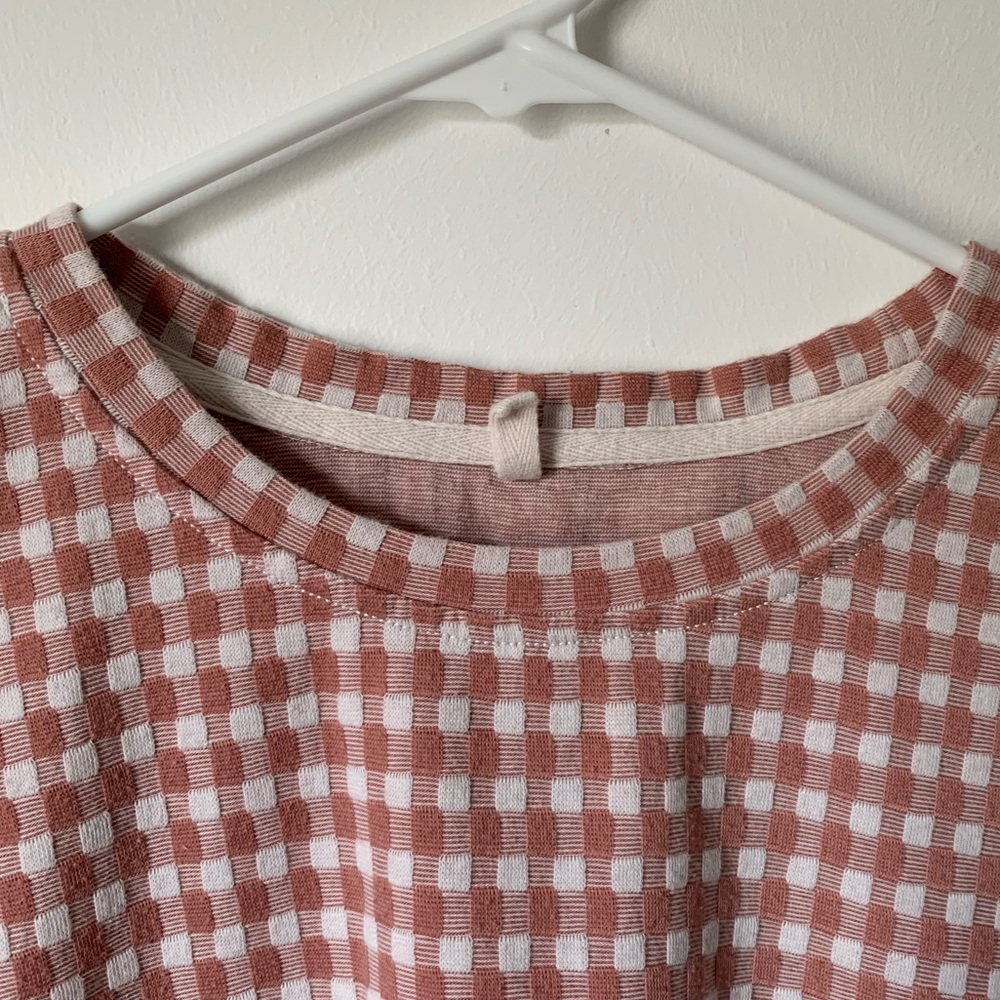 Lou & Gray for Loft Cuffed Short Sleeve Front Tie Pink & White Checkered Top - Picture 8 of 10